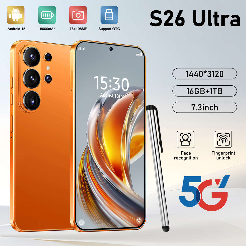 New S26 Ultra Cross-Border External Pen Phone 3+16GB True 4G Network Middle Punch Hole 7.3inch Android 15-image-1105292818