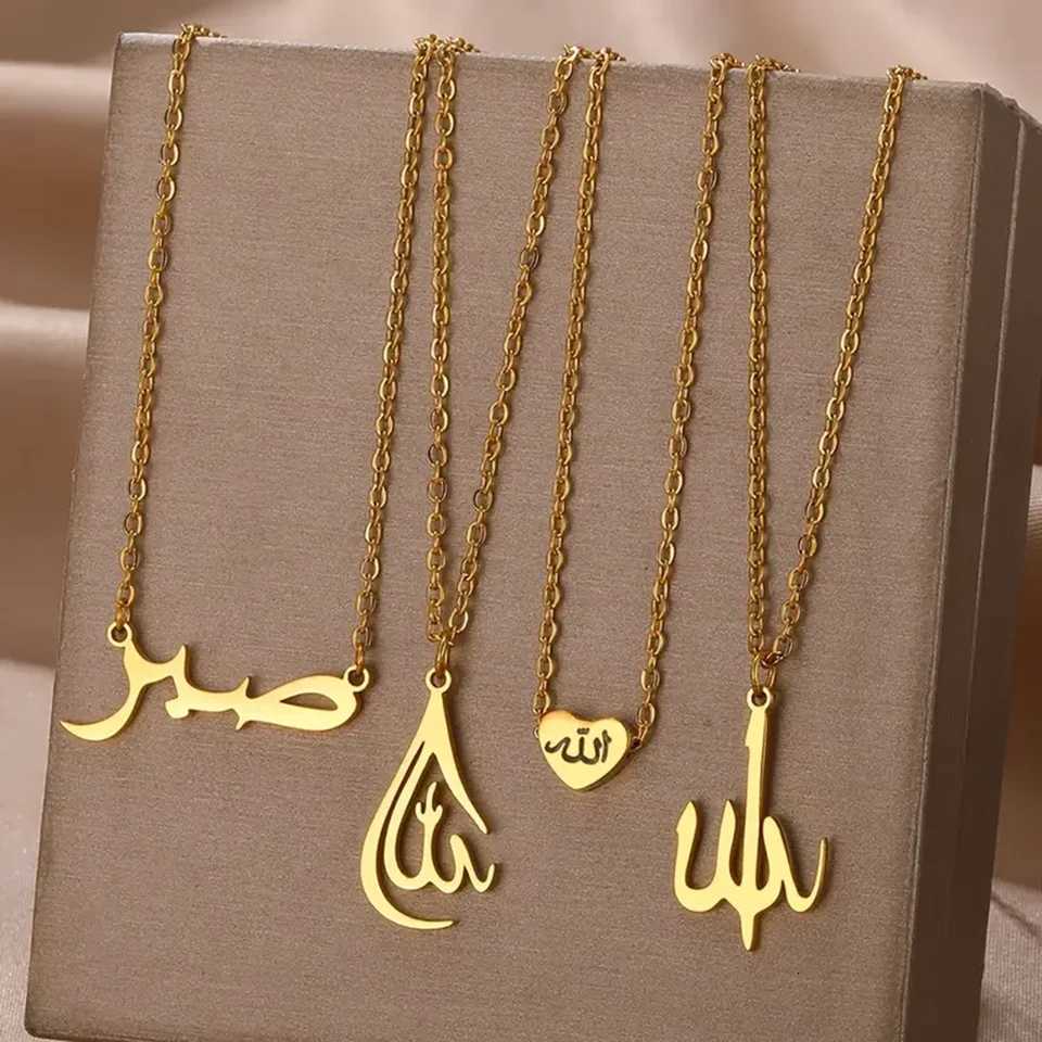 1pc coeur Allah colliers pour femmes bijoux islamiques en acier inoxydable arabe coran lettres tour de cou cadeau pour les musulmans Collier Femm