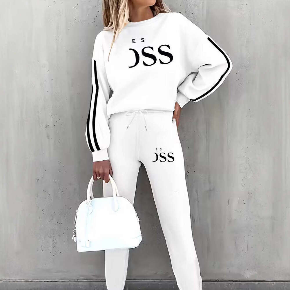 Sportswear Set Suit New Fashion Casual Vacation Set For Women, Fleece-Lined Thickened, Autumn-Winter Sweatshirt And Sweatpants, 9019 Print Gym Cloth
