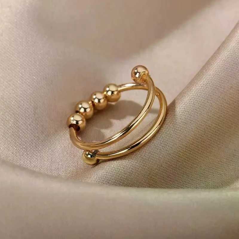 FTCY Anxiety Balls Beads Rings For Women Stainless Steel Open Spinner Adjustable Finger Ring Otating Freely Anti Stress JewelryXJ260316-image-1097782746