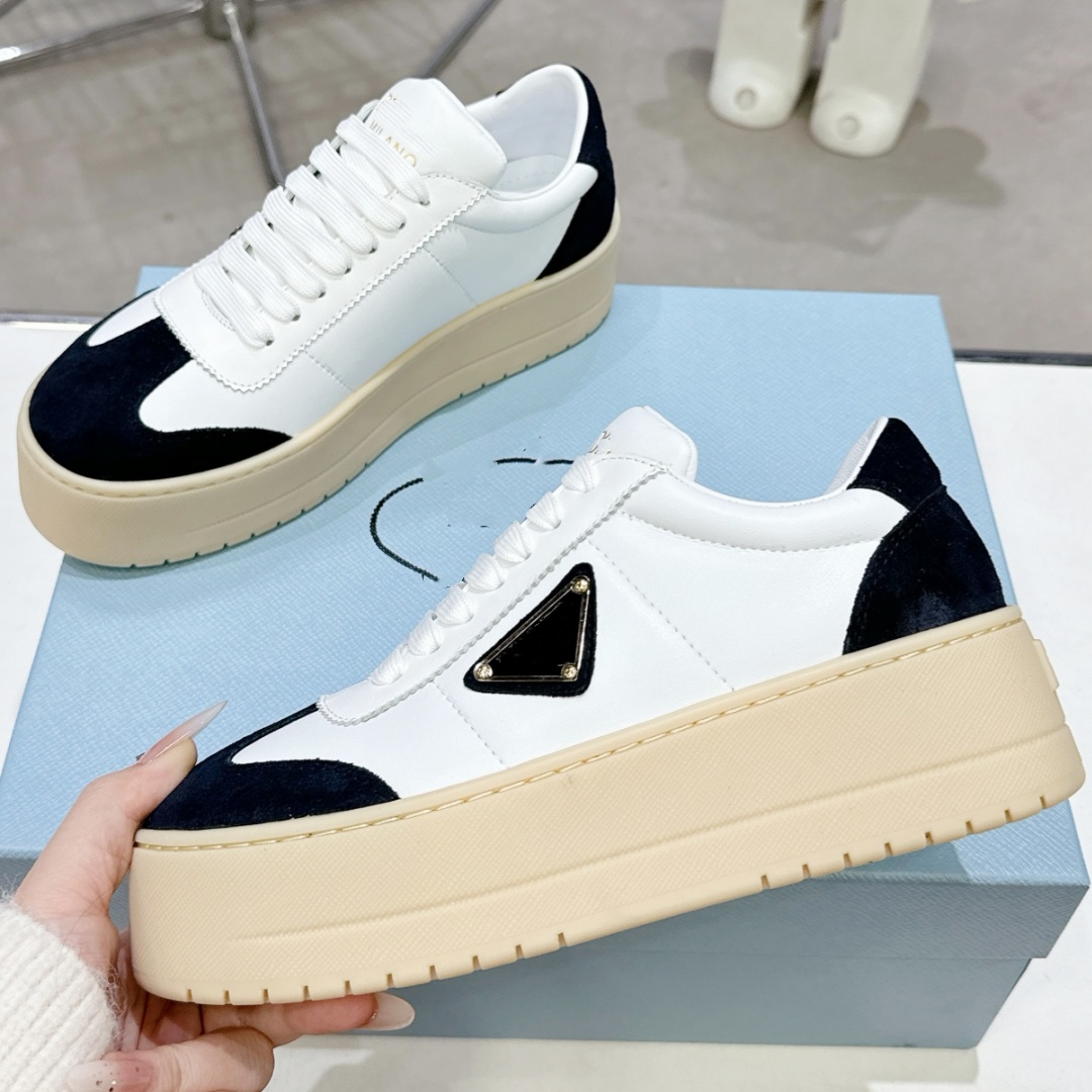 Luxury Women Nylon Casual platform White Shoes fashion Thick Bottom dress trainer athletic Lace-Up shoe Downtown Bold Desginer Nappa Leather and Sue