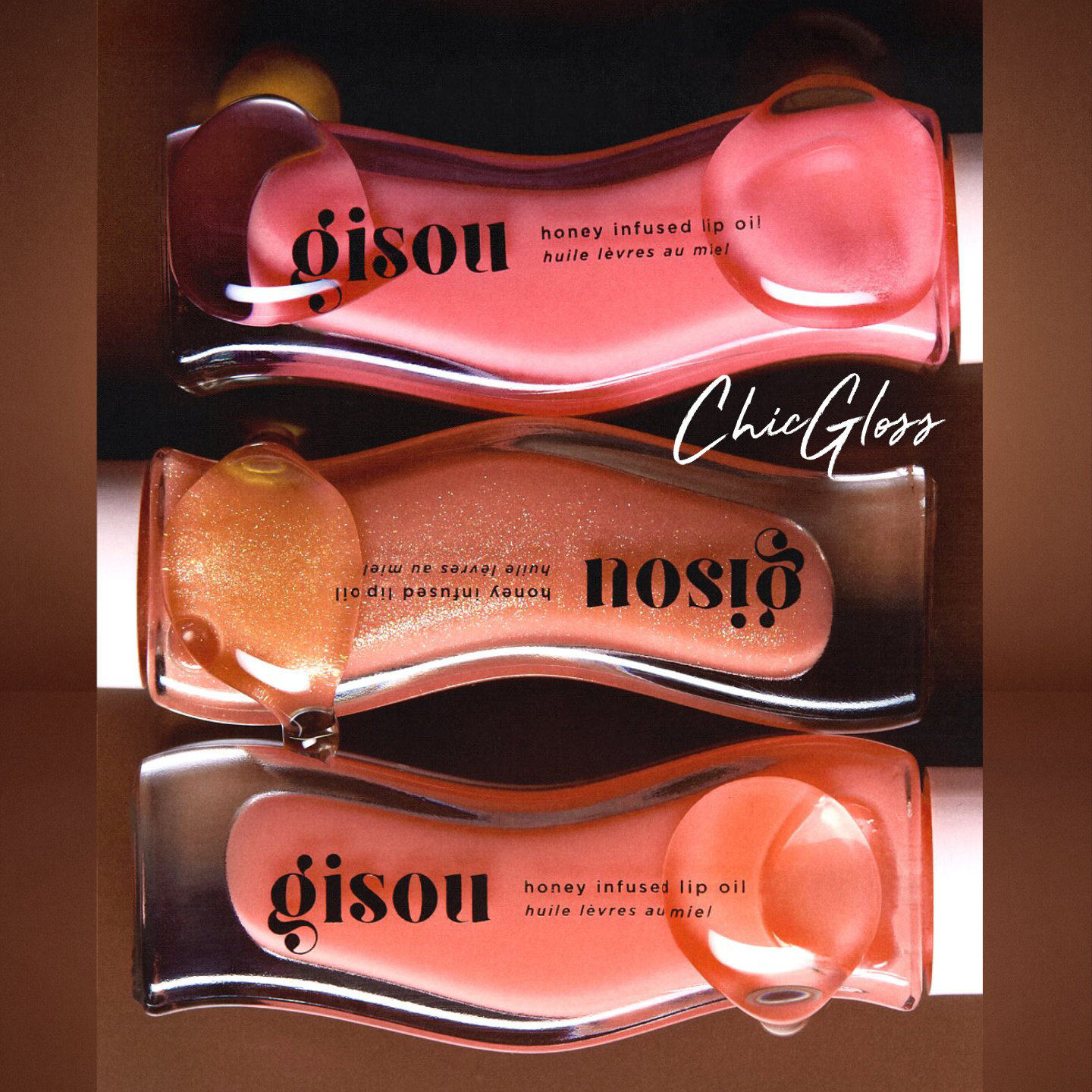 Gisou Glazed Lips TRIO SET Honey set Lip Oil Honey Strawberry Infused Hydrating Lip Oil Nourishing Lip Moisturizer Shine Smooth Clear Shimmer Lip-image-1097737245