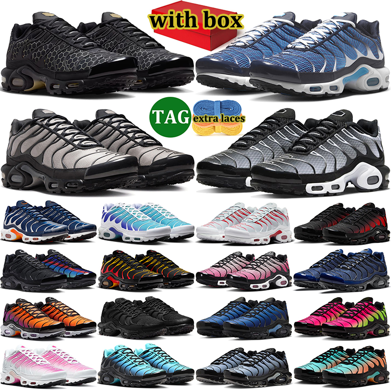 with box tn tns plus sneakers men women designer running shoes durable trainers outdoor sports shoe comfortable runner black Dark Obsidian Midnight