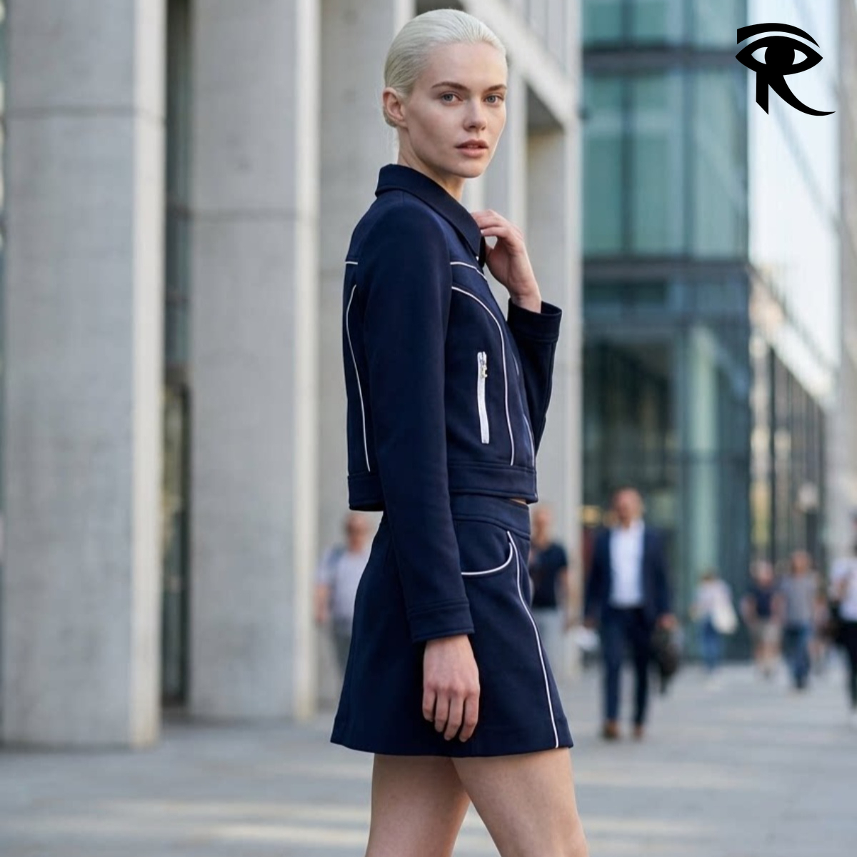2026 Spring New Women Sporty Two Piece Set Contrast Piping Design Lapel Collar Track Jacket Cropped Mini Skirt Co-ord Tracksuit Original Designer Ou