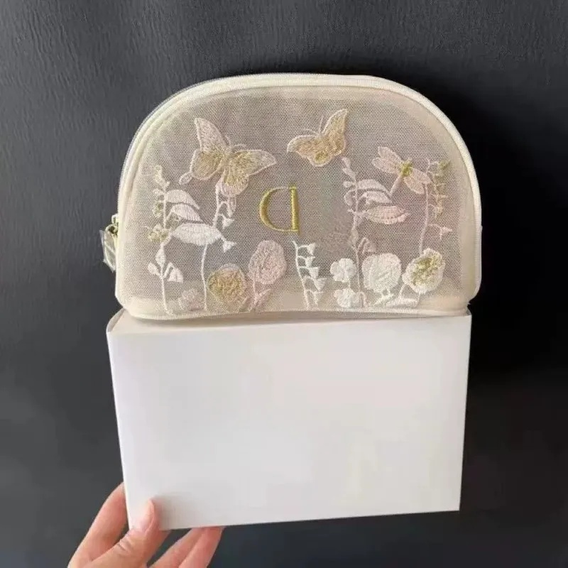 19*12 cm rangement beau cadeau papillon broderie coquille maille cosmétique Portable trousse de toilette avec boîte-cadeau