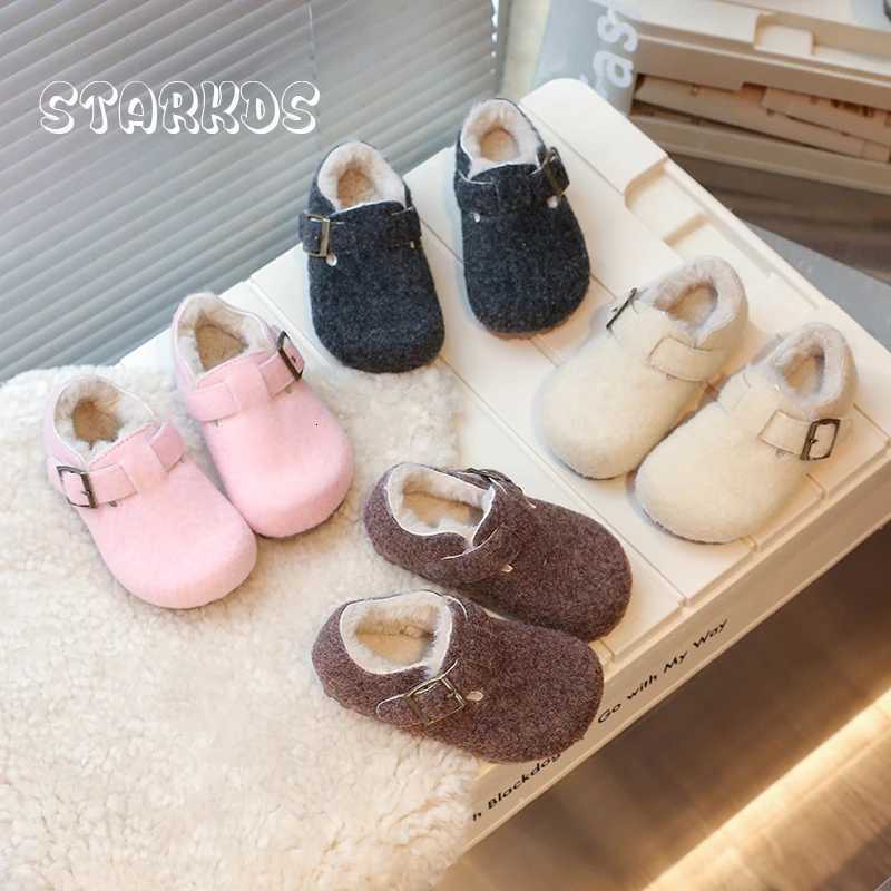 Mocassins en feutre polaire gris bébé enfant hiver fourrure épaisse chaussures plates enfant en bas âge fille mocassin en laine douce garçon marq