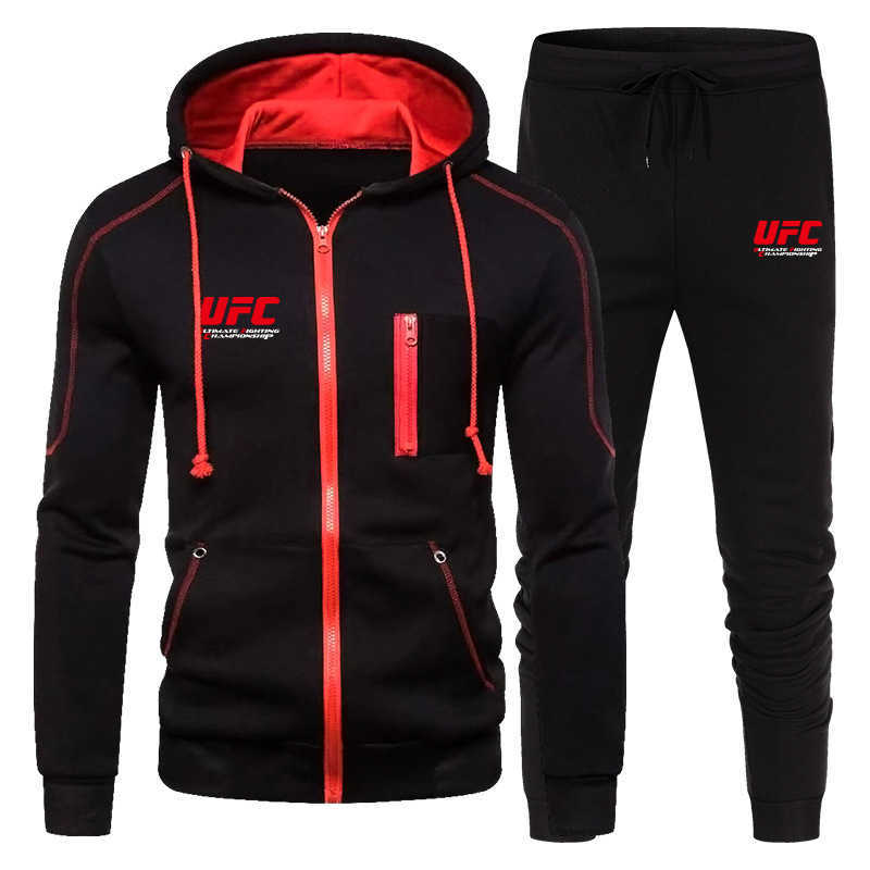 Mens Autumn and Winter Trendy UFC Printed Hooded Sweatshirt Set Casual Zipper Hoodie Sweatshirt for Men L260529CED6