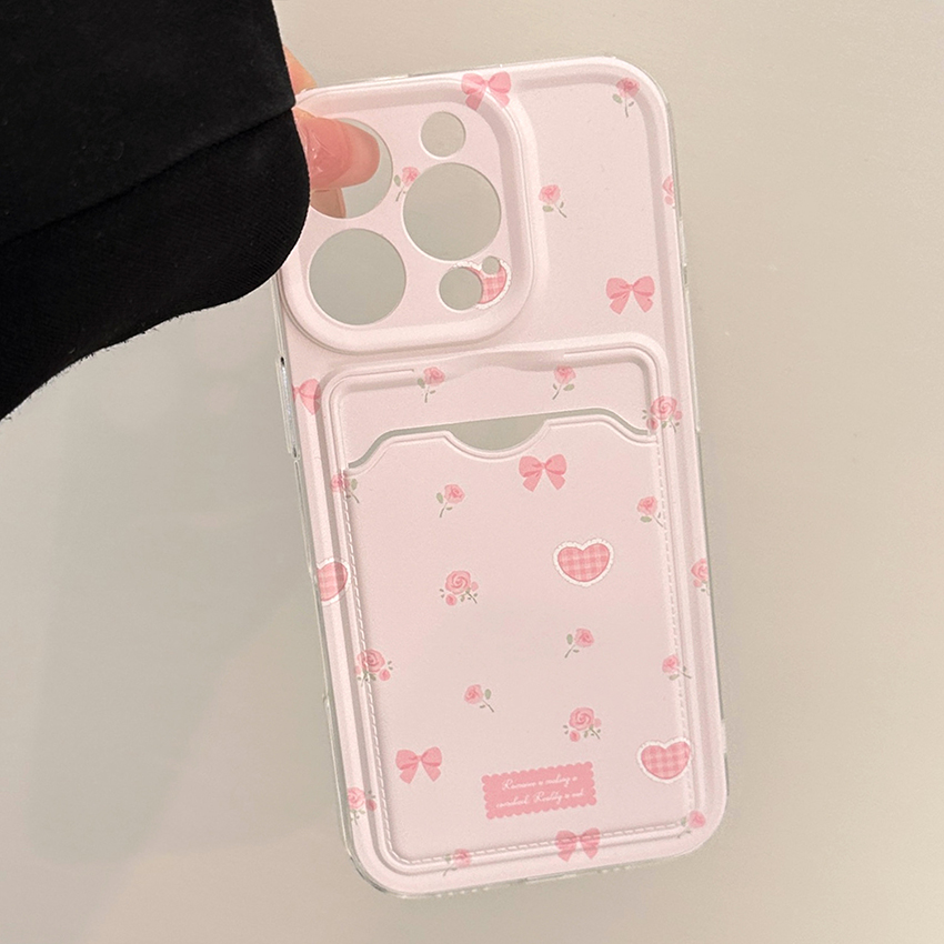 Pink Bow Bow Phone Case For Iphone 16 15 14 13 Pro 12 11 Max Plus 16Promax Card Pocket 16Pro Phone Case 15Pro Full Wrap 15Promax Hard 14Pro 13Pro