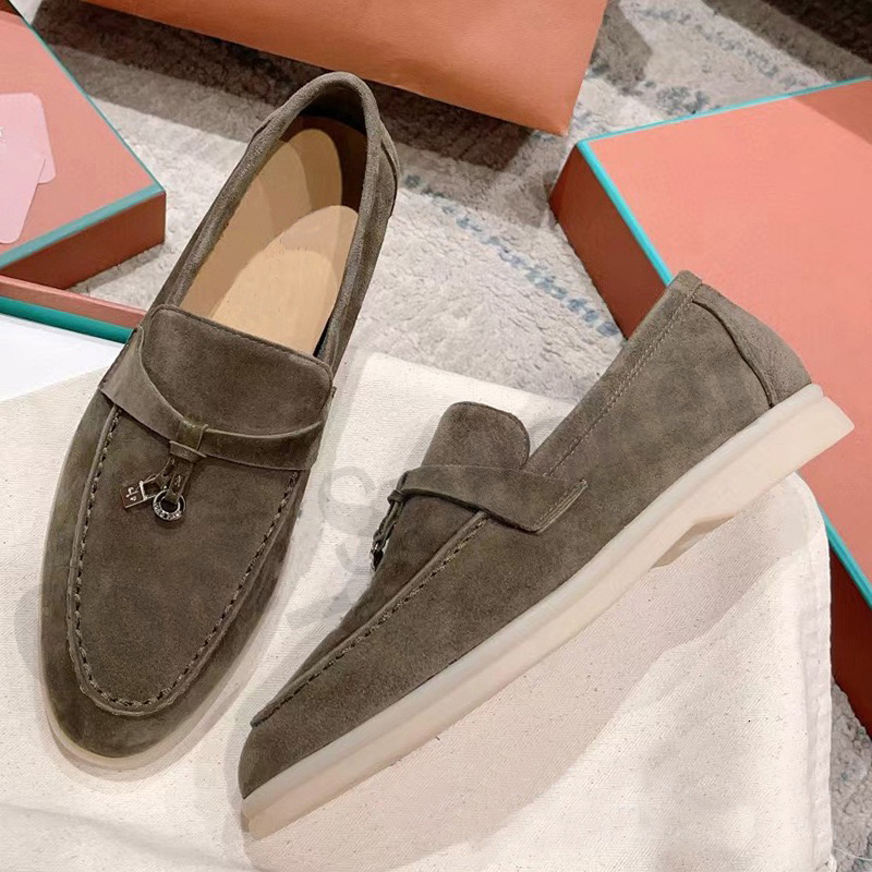 Designer Women Mens Casual Shoes Vintage Leather Loaf Flat Sneakers Travel Hiking Trainers Cream Colored Lora Loafers With Dust Bag Size 35-45