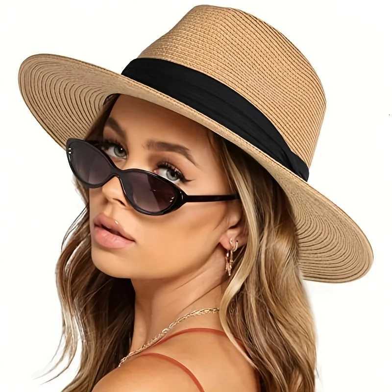 Fashion Men Straw Hat For Women Summer Trendy Beach Sun Hats Solid Color Fedoras Ribbon Casual Cowboy Jazz Cap Gangster Cap Male H260317