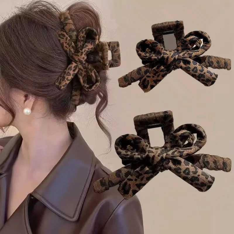 Leopard Print Bow hair claw Women large claw clip Satin Solid Color HairClip Denim HairAccessories H260317-image-1097914312
