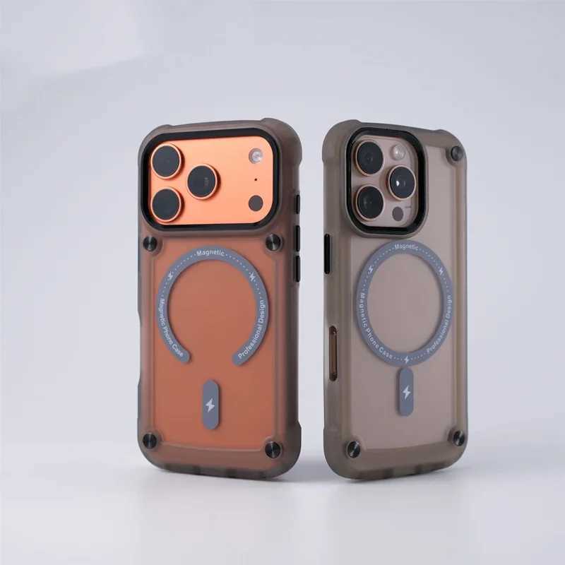 Magnetic Matte Translucent For Magsafe Case For iPhone 17 16 15 14 Plus 13 12 Pro Max Air Luxury Metal Button Shockproof Cover H260317-image-1097934574