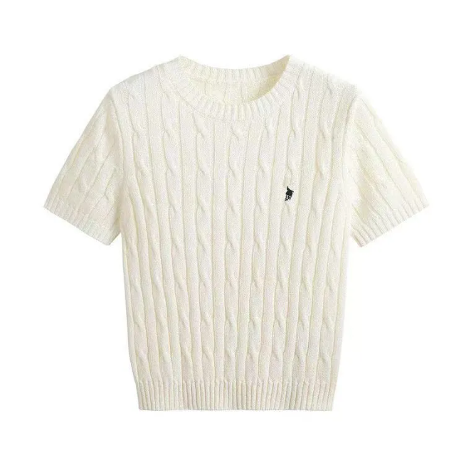 Designer Clothes Women Knitting Shirts Top Summer Embroidered Slim Top Tees Womens Round Neck Solid Knitted T Shirt Stretch Pullover M260805