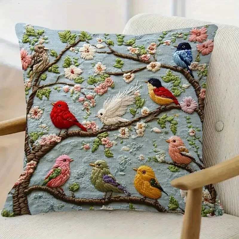 pillowcase VIKAMA Chinese Floral and Bird Cushion Cover Soft and Skin-Friendly Peach Velvet Sofa Cushion Cover Bed case Home Decor C260314-image-1097934863