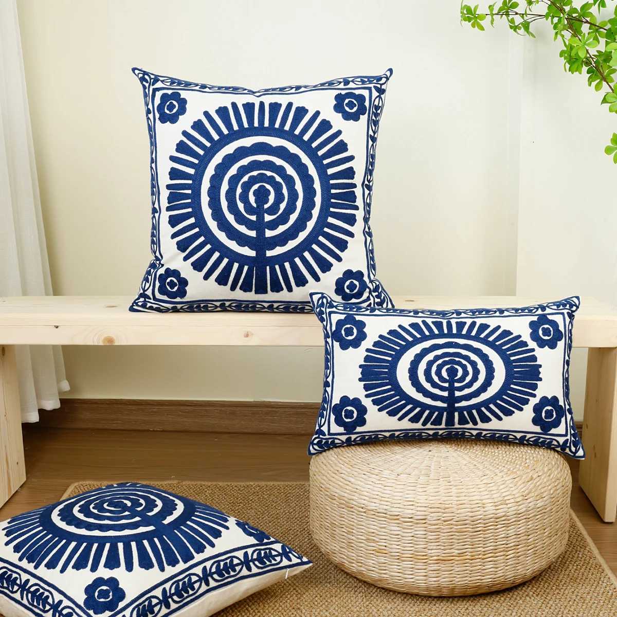 pillowcase 1pc National Round Pattern Exquisite Embroidery Cushion Case Home Decoration Not Including Cushion C260314-image-1097935003