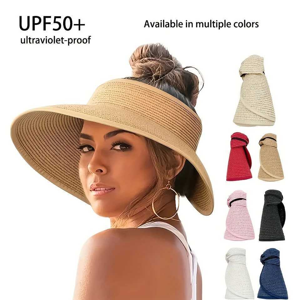 Women Summer Visors Hat - Stylish and UV-Resistant for Outdoor HikingFoldable Sun Cap Wide Large Brim Beach Straw Hats Chape H260317