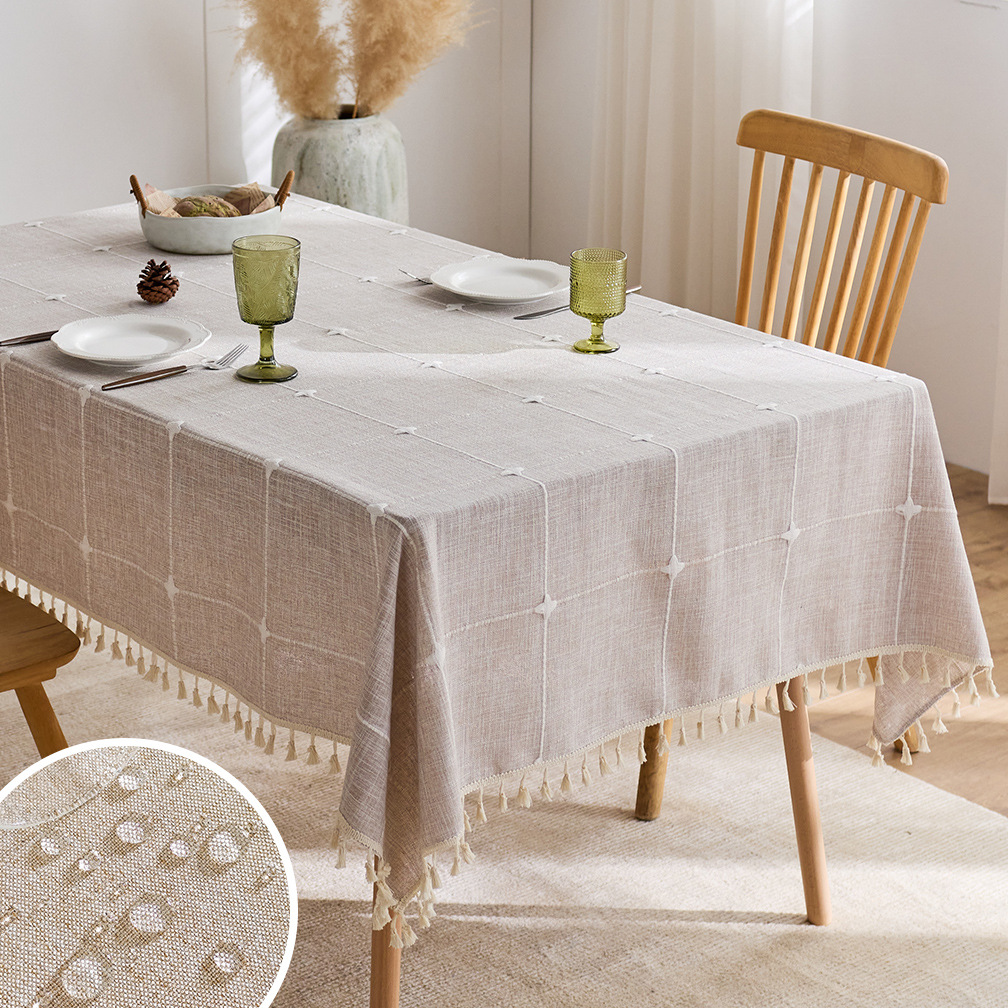 Tassel Waterproof Tablecloth, American Country Farmhouse Style Rectangular Dining Tablecloth, Coffee Table Decoration Tablecloth G4WG01-image-1097897093