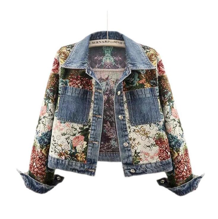 VV866 designer jacket women jeans jackets long sleeve rose denim coats spring womens coat