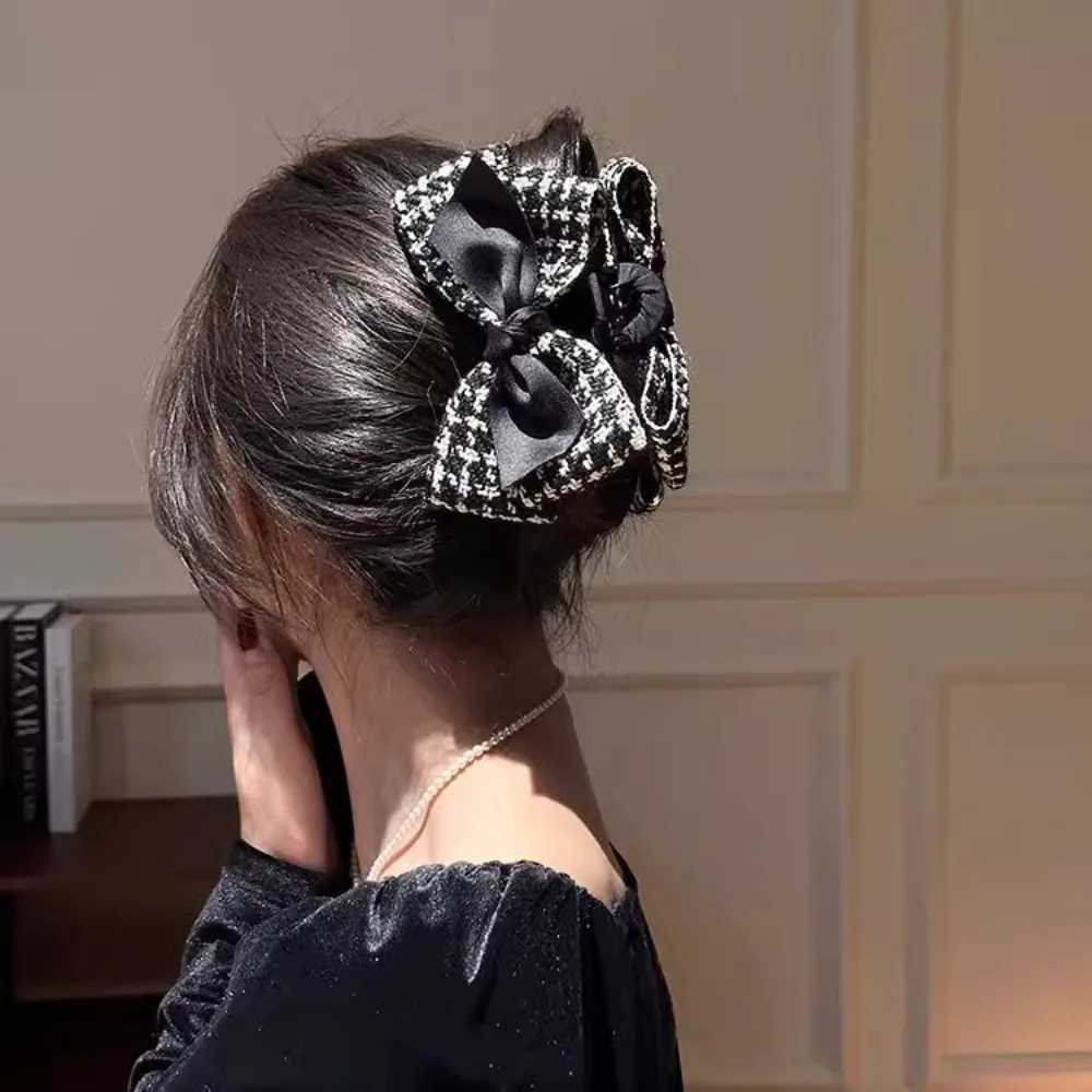 1pc Xiaoxiangfeng Qianniao Grid Large Grab Clip Bow Shaped Hair Clip High-end Feeling Light Luxury Style Back Of The Head H260317-image-1097914300