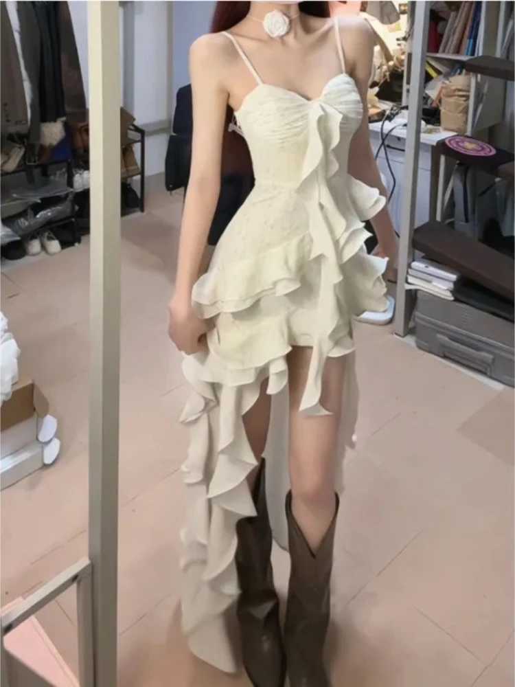 Y2k Swt Ruffles Patchwork Camisole Dress for Women Summer Heavy Irregular Dresses 2026 New Slim Waist Vestidos De Mujer L260526-image-1097894667