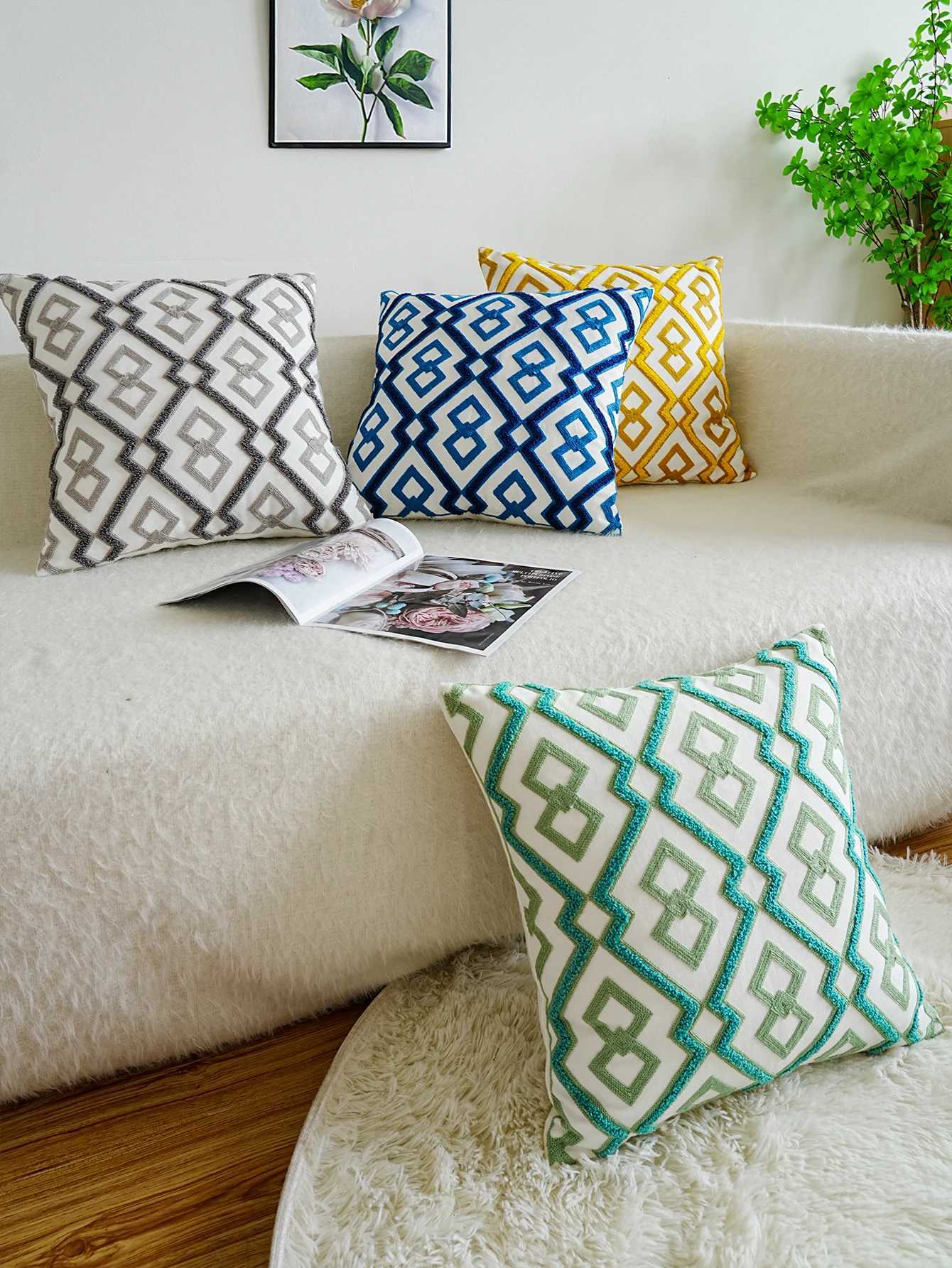 pillowcase 1pc Canvas Geometric Pattern Embroidered Cushion Cover Without Filler Modern Throw Cover For Various Room C260314-image-1097934662