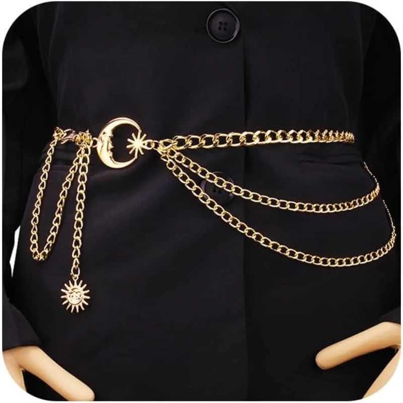 Ceinture de chaîne - Ceinture de chaîne de taille de mode avec conception en couches de strass papillon lune H260316