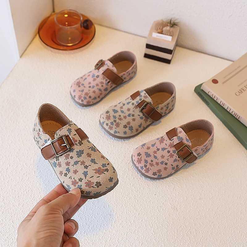 Chaussures en cuir Joker à semelle souple pour enfants printemps et automne impression de mode fille décorative motif Floral une pédale chaussure