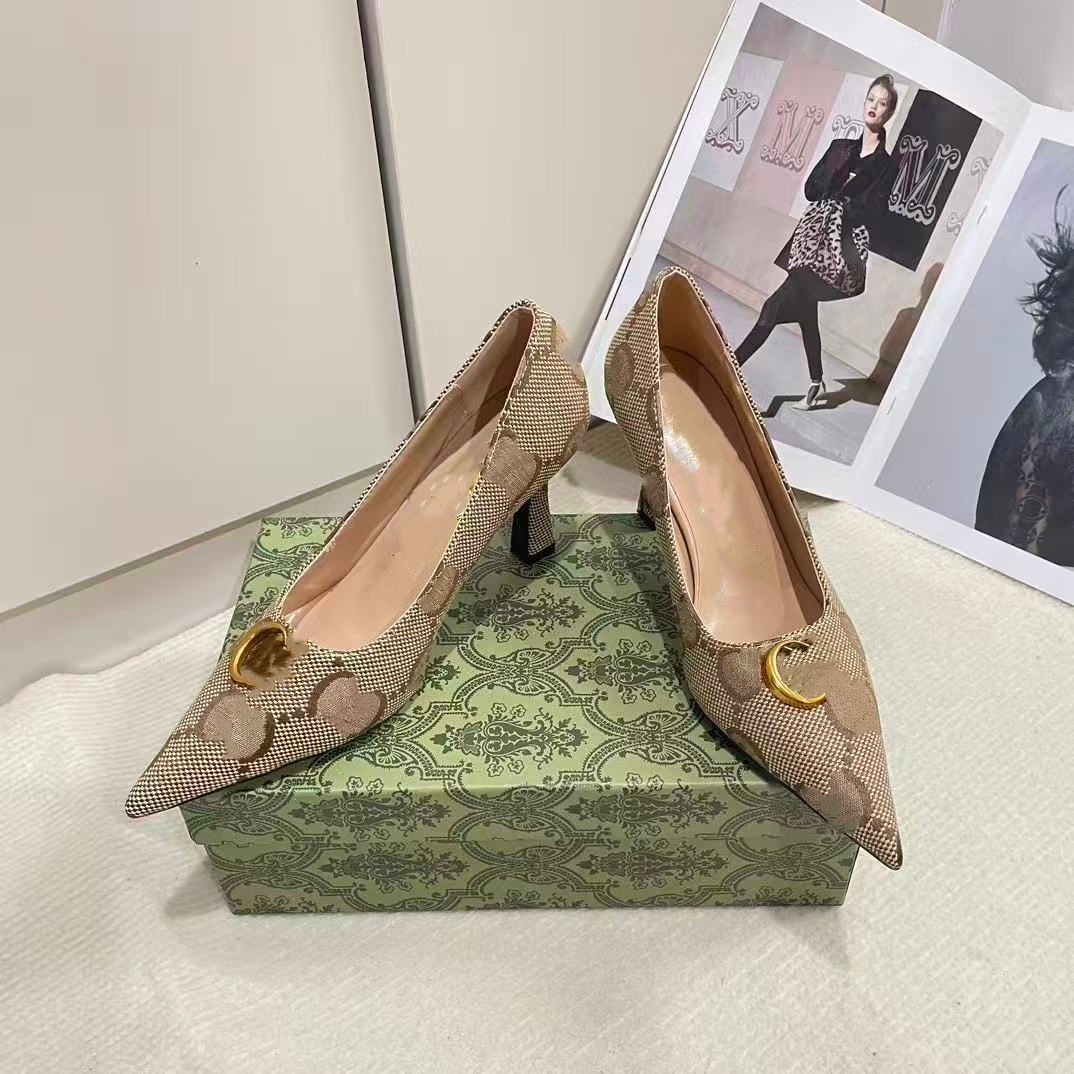2026 Designer Paris Fashion Heel Print High Heels Letter Print Metal Logo Buckle High-Quality Luxury Fashion Women's High Heels