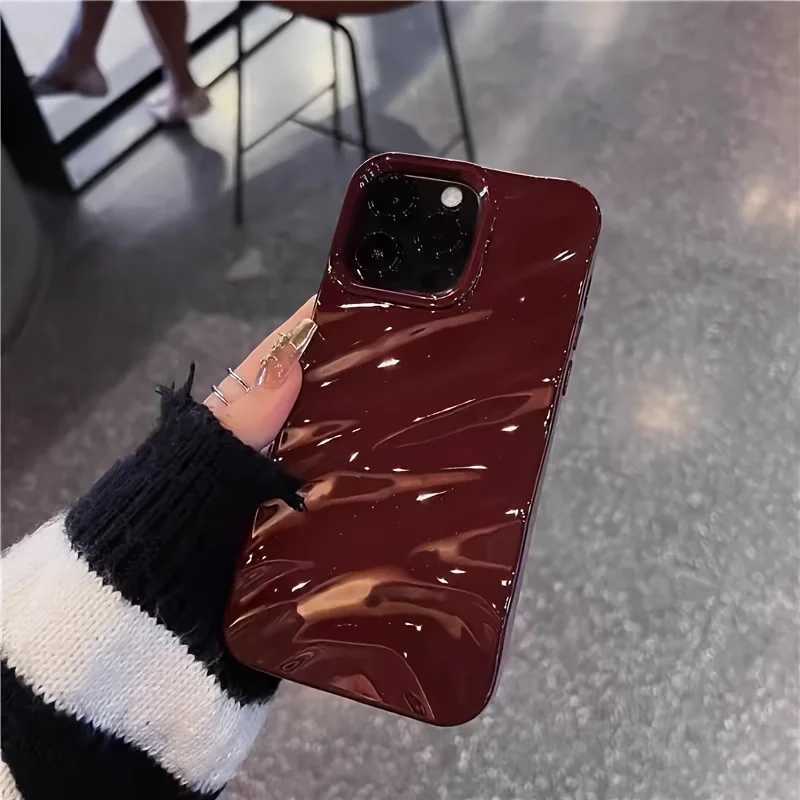 for iPhone 16 15 14 Plus 13 12 11promax three-dimensional pleated wave wine burgundy high-end fashion Back Soft Cover H260317-image-1097934664