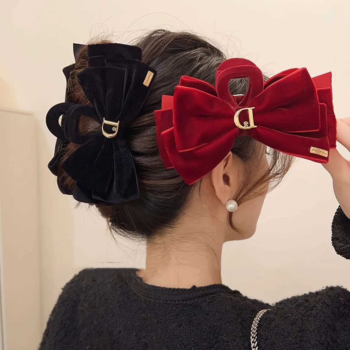 1 Set of Velvet Butterfly Knot Hair Claws Velvet Princess Head Plate Hair Grab Clip Womens Hair Accessories Shark Clip H260317-image-1097914243