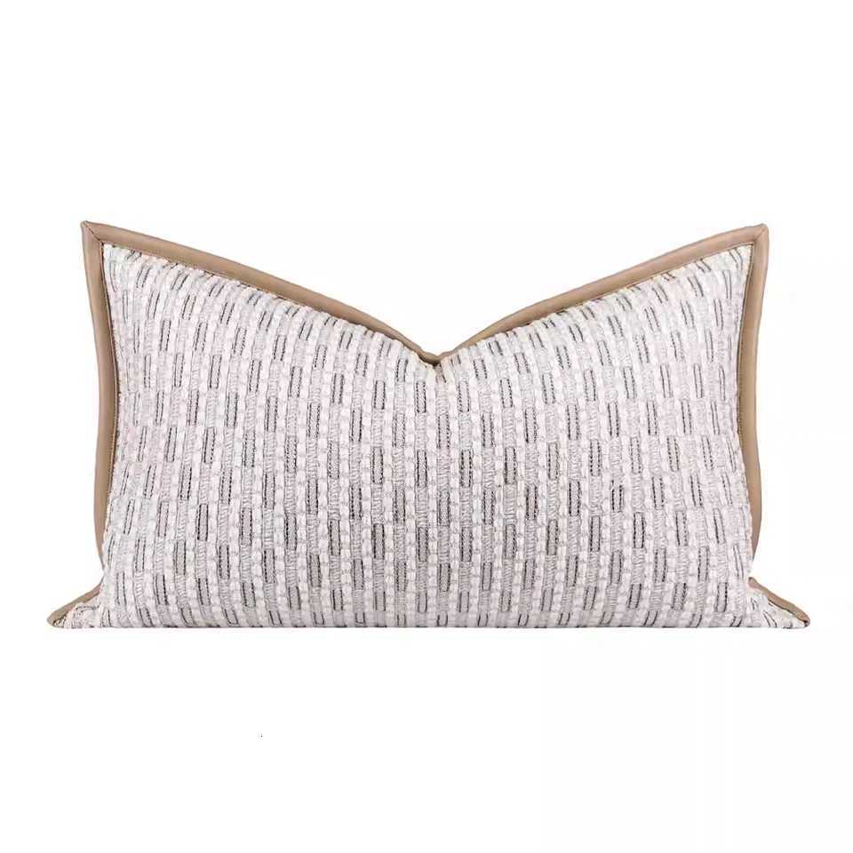 pillowcase RUIYI Modern Itan-Style Luxury Hotel Cushion Sofa Living Room Beige Cotton-Linen Leather Patchwork Backrest Cushion Cover C260314-image-1097935849