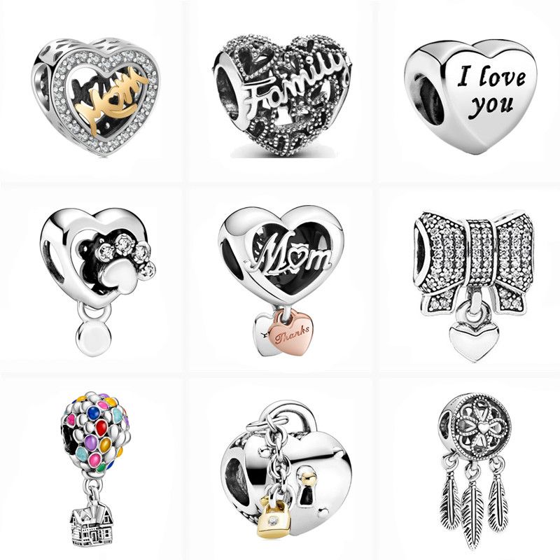 DIY New Popular 925 Sterling Silver European I Love You Mom Feather Home DIY Beads for Original Charm Silver Bracelet Women Jewelry Gift Accessories
