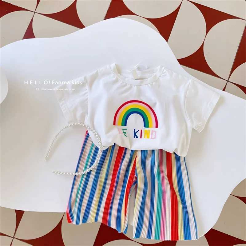 Baby Girls Summer Set 1-8Y Kids Fashion T-ShirtStriped Pants 2Pcs Toddler Summer Clothing Suits Children Short Sleeves OutfitsT260316-image-1097847903