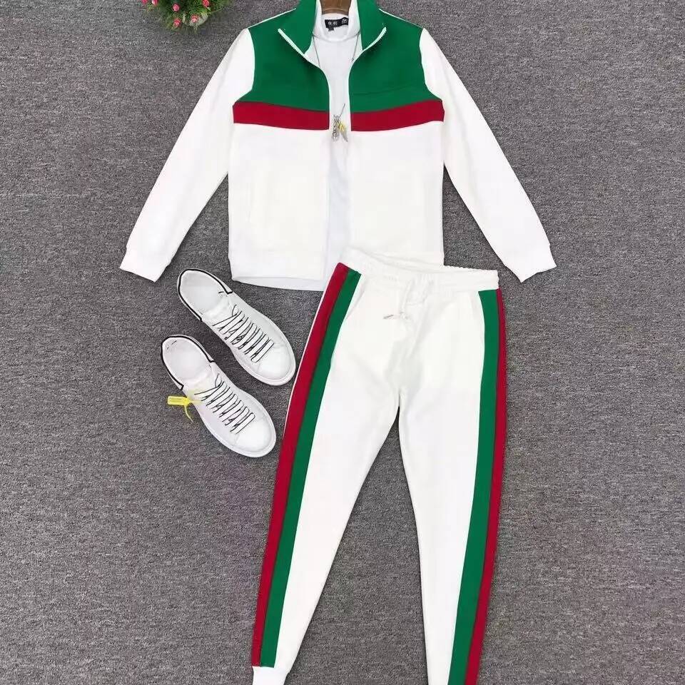Spring Autumn 2025 New Men's Sportswear Casual Jacket Couple Style Color-striped Striped Long Pants Two-piece Set