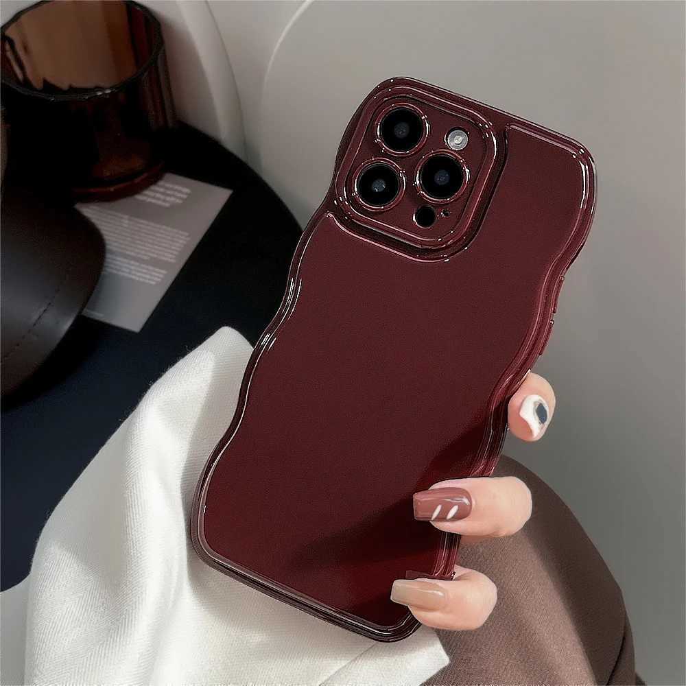Cute Wave Edge Wine Red Color Phone Case For iPhone 17 16 15 14 13 12 11 Pro Max Soft Silicone Shockproof Cover Christmas Gift H260317-image-1097934740