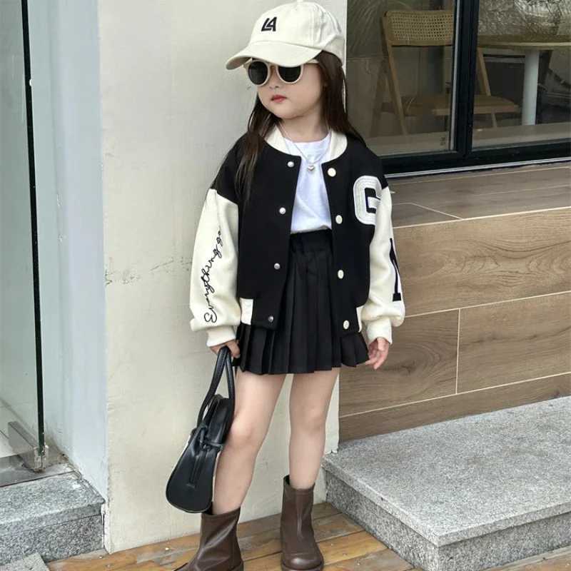 Autumn Baby Girls Clothes Sets Infant Sports Baseball Uniform Letter Cardigan Jackets Top and Pleated Skirt Suit Kid OutfitsT260316-image-1097850273