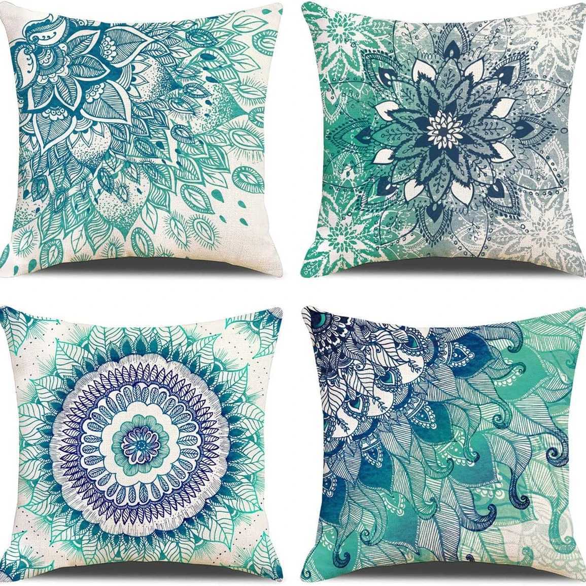 pillowcase Blue Mandala Linen Cushion Cover for Car Living Room Sofa Bedroom Home Decor 40x40 45x45 50x50 60x60 case C260314-image-1097935992