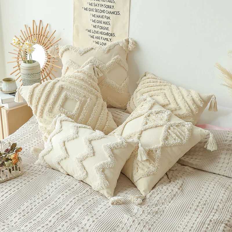 pillowcase Cotton Tufted Cushion Cover With Tassel Retro Living Room Decorative Cover For Sofa Home Decor 30x5045x45cm case C260314-image-1097934828