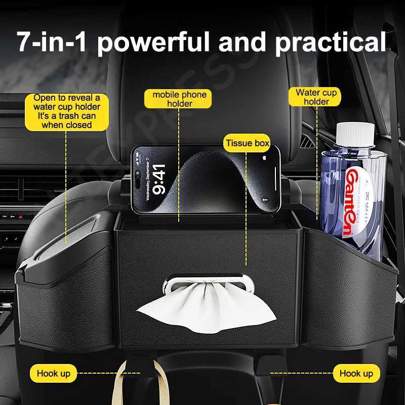 Non-slip ABS Car Backseat Organizer with Cup Holder Hanging Style Storage Box with Built-in Tissue Dispenser K260317-image-1097843077