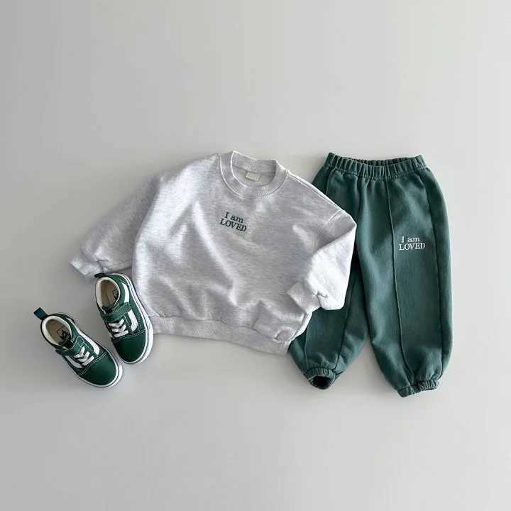 2PCS Korea Solid Color Baby Childrens Embroidered Hoodie Set of Two Long Sleeve Simple Polyester Cotton Casual 0-5YT260316-image-1097844343