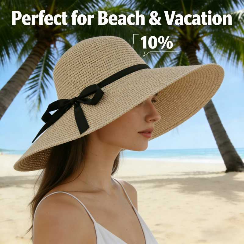 1 Pcs À La Mode D'été À Large Bord Chapeau De Paille Pliable Bow Design Plage Chapeau De Soleil pour Les Femmes Style Coréen À La Main Accessoire