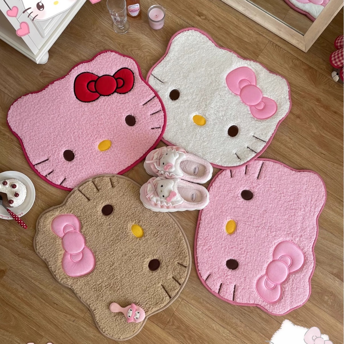 Cartoon plush cat floor mat, bathroom absorbent soft and cute carpet, bedside foot step on the cool floor mat-image-1097891818