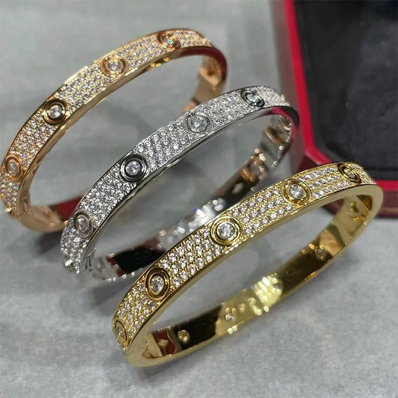 3-Row Zircon Cuff Bracelet for Men Women Stainless Steel Classic Crystal Couple Jewelry Free Shipping-image-1106946736
