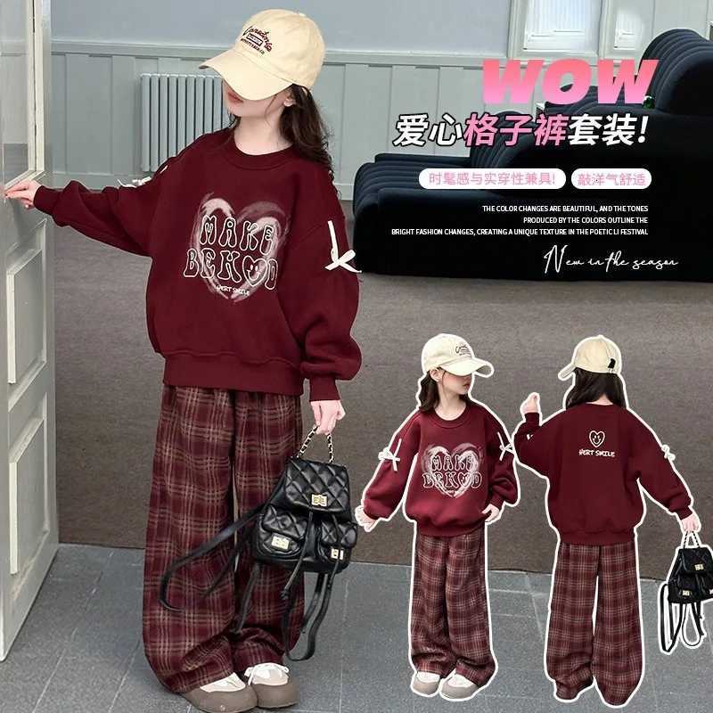 Autumn Children Girls Clothes Sets Teenage Letter Pullover TopPlaid Pants 2pcs Kid Sweatshirts Fashion Tracksuits OutfitsT260316-image-1097846676