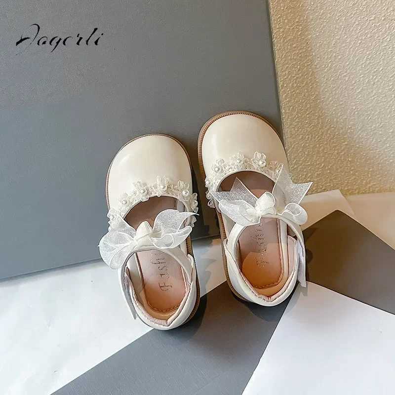 Princesse sandales printemps anti-dérapant fille camarade de classe perle arc PU cuir chaussures école étudiant mocassins chaussures plates taill