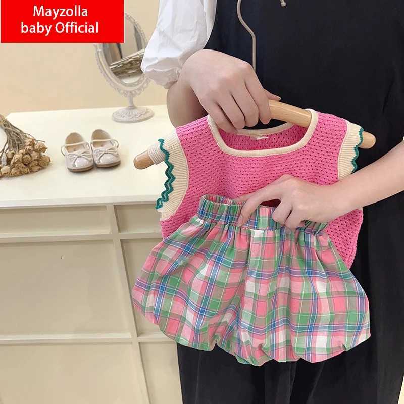Girls Clothing Sets 2025 Summer Korean Pink Thin Knitted Girl Set Children Hollow Breathable Vest Flower Bud Shorts Two-pieceT260316-image-1097848160