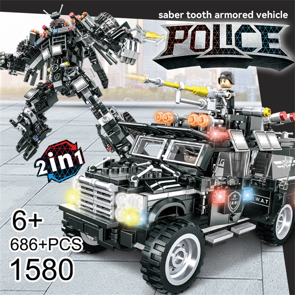 2-in-1 SWAT Sabertooth Armored Vehicle Transforming Robot Building Blocks Toy-image-1097824242