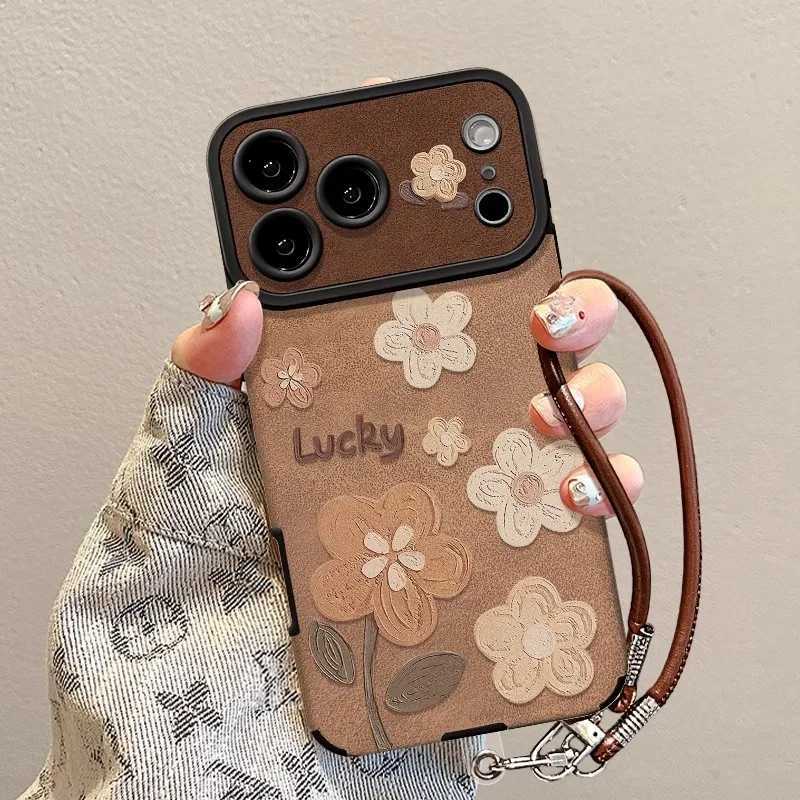 Retro Flower Phone Case For iPhone 13 15 14 16 17 Pro Max Plus 12 11 Wrist Strap Cover Shockproof Funda Back Cover H260317-image-1097934628