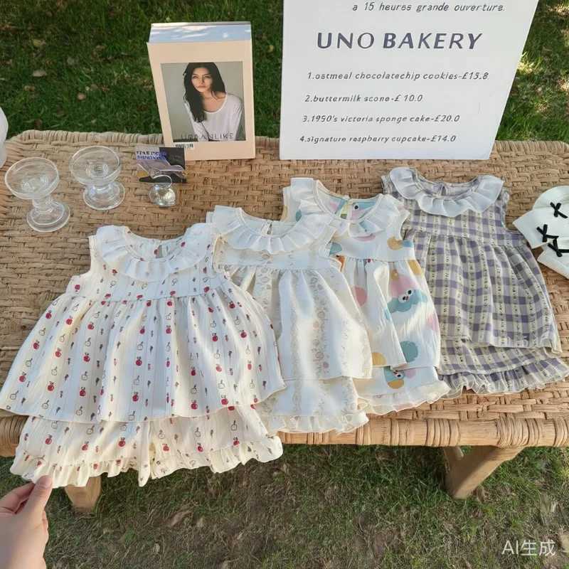 Two-Piece Set Sleeveless Princess Dress with Floral Print Summer Thin Outfit for Baby Girls Baby Girl Cute Floral SkirtT260316-image-1097848602