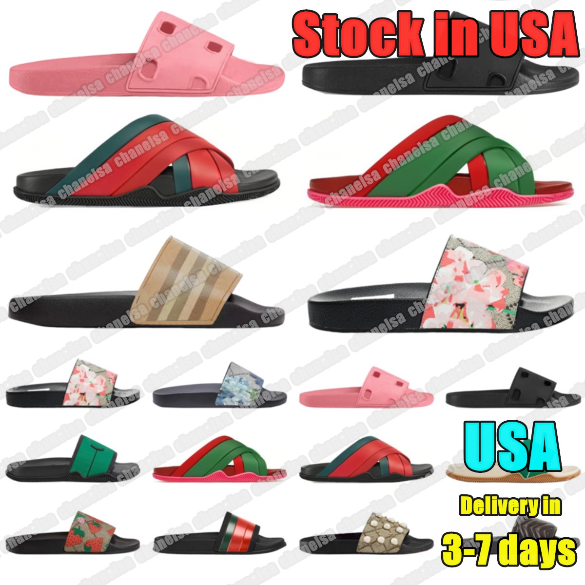 Designers Slippers Sandals womens mens strawberry Rubber Slides Floral Platform Home Slipper Flats black pink red green blue Summer Beach Striped sh